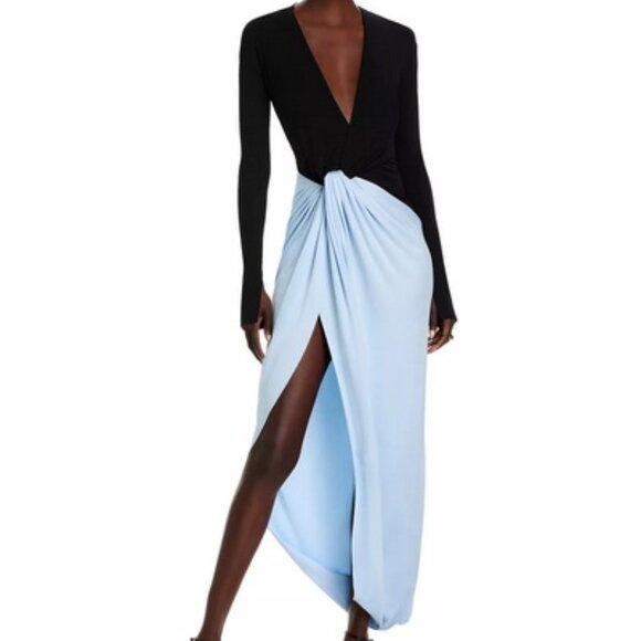 Victoria Beckham Dresses & Skirts - Victoria Beckham Black Blue Long Sleeve Knot-Detail Jersey Gown